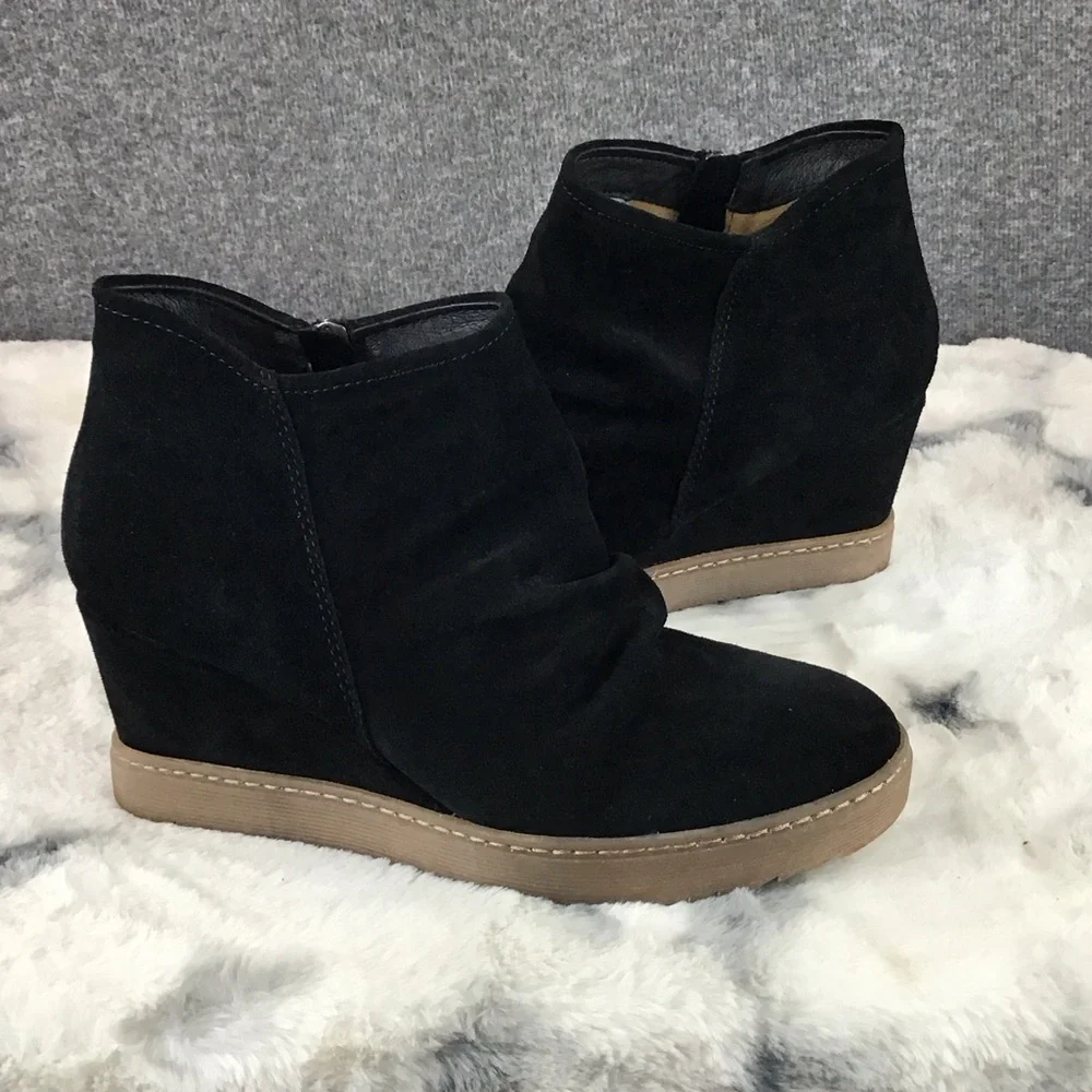 Sofft Suede Comfort Slouch Black Wedge Ankle Boots Size 9‎ M